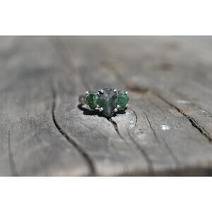 Real Emerald Rings, Genuine Uncut Emerald Jewelry, Raw Diamond Ring, Natural